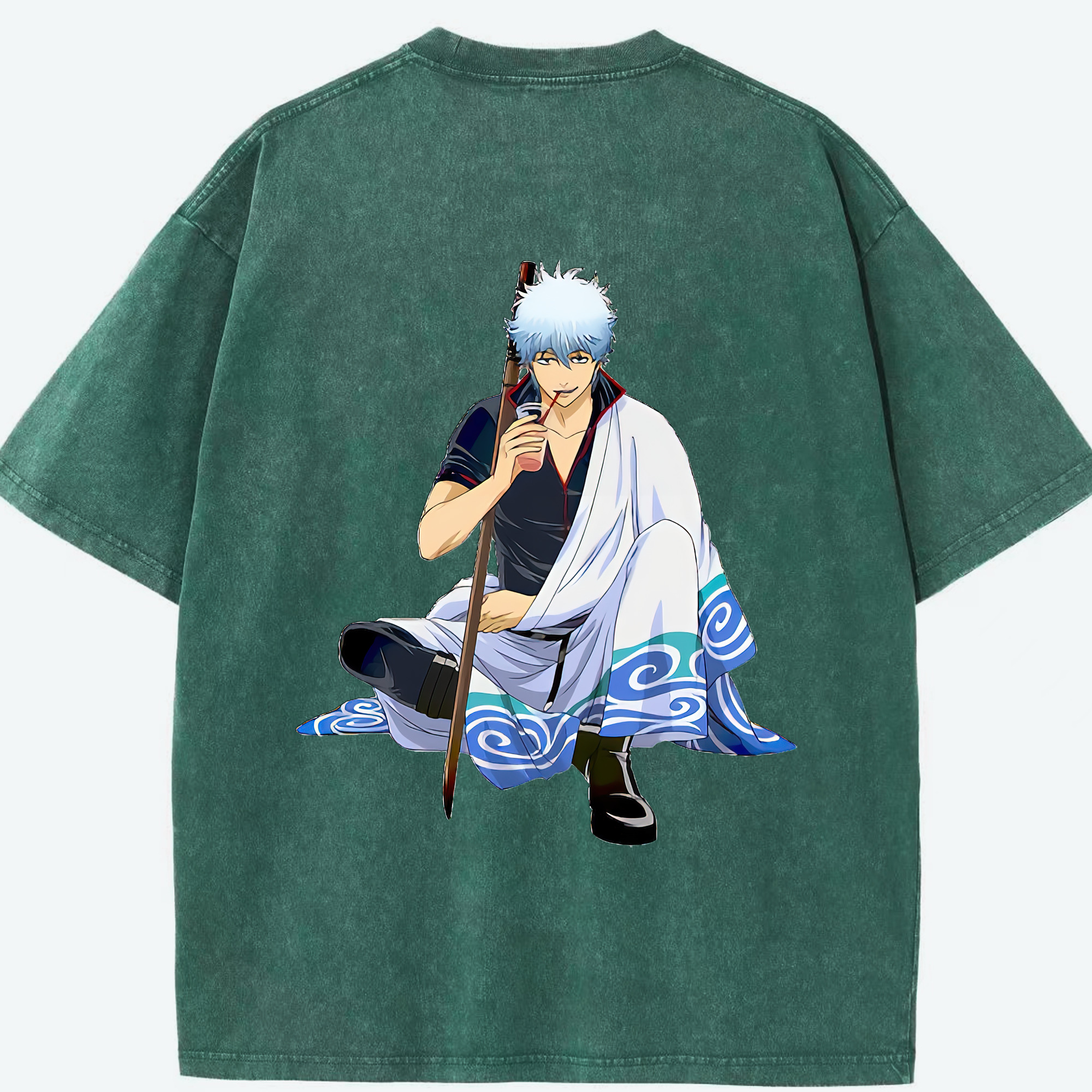 （画像用） ぎんたま 坂田銀時（さかたぎんとき） 神楽 志村新八（しむら しんぱち） GINTAMA Sakata Gintoki Kagura Shimura Shinpachi 綿100% ヴィンテージ風 半袖Tシャツ（背面プリント）